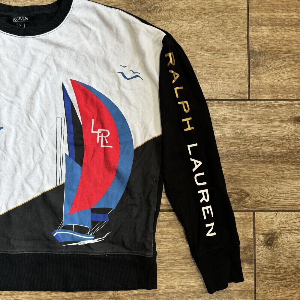 Lauren Ralph Lauren Women's Sweatshirt Black White M Graphic Boat Yacht Logo - Picture 4 of 12